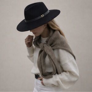 House of Harlow 1960 100% Wool Black Felt Fedora Hat One Size NWT